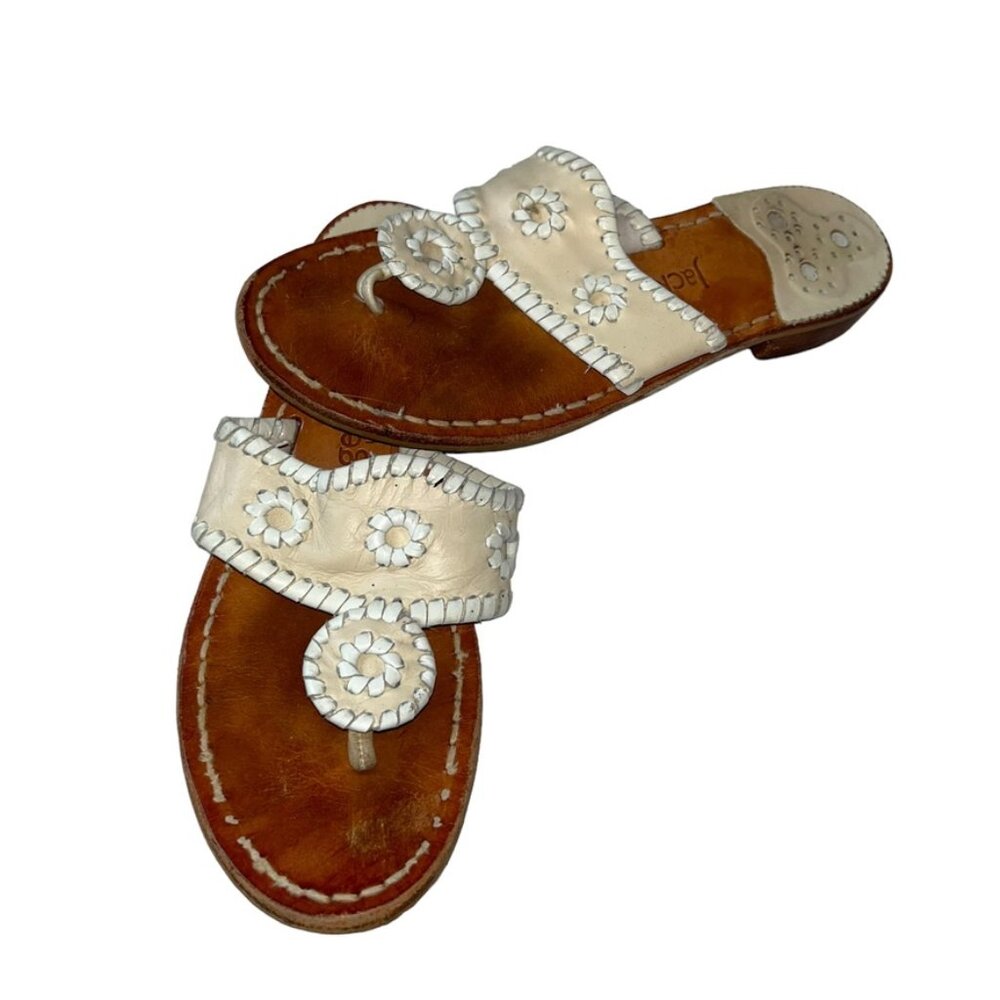 jack rogers classic pink white slides thongs leather sandals 6